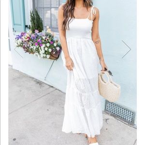 GREATEST STORY IVORY SMOCKED BUST EYELET MAXI DRESS